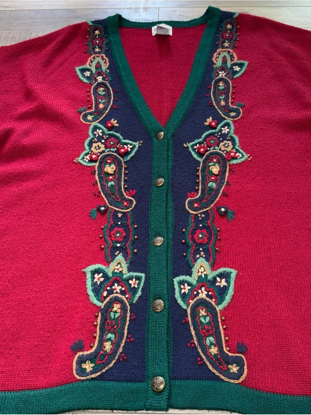 Koret 1X Red Embroidered V-Neck Cardigan Sweater